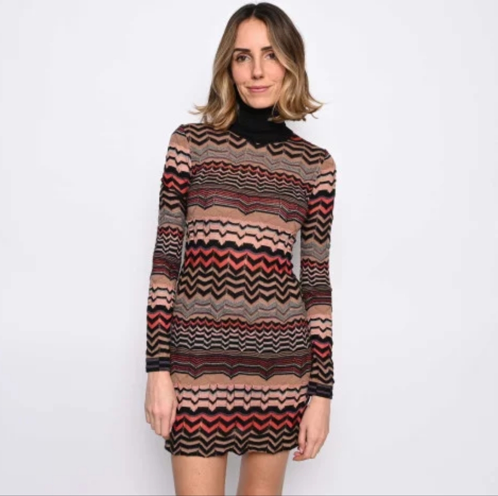 M by Missoni knit long sleeve turtleneck mini dress